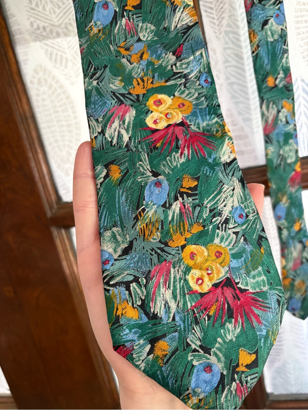 VTG Nordstrom Silk Tie Made in Italy 90s Jacquard Abstract Botanical Tropical